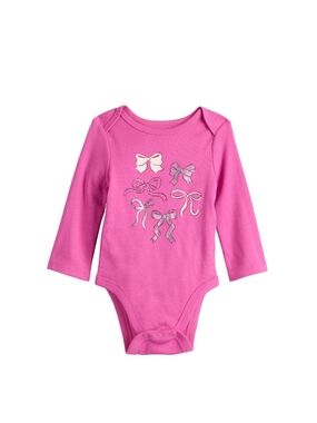 🌻 Baby Girl Long Sleeve Bodysuit Pink Glitter Bows Multi Sizes Avail 9M, 18M
